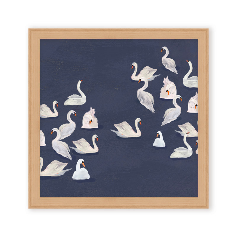 Nature Inspired Modern Ensemble: Swan Serenade, 24" H x 24" W, Framed Print, Gold