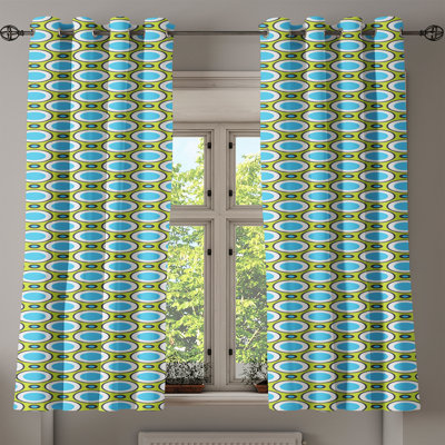 Geometric Grommet Curtain Decorative 2-Panel Window Drapes, 50"x63", Yellow Green Blue Black