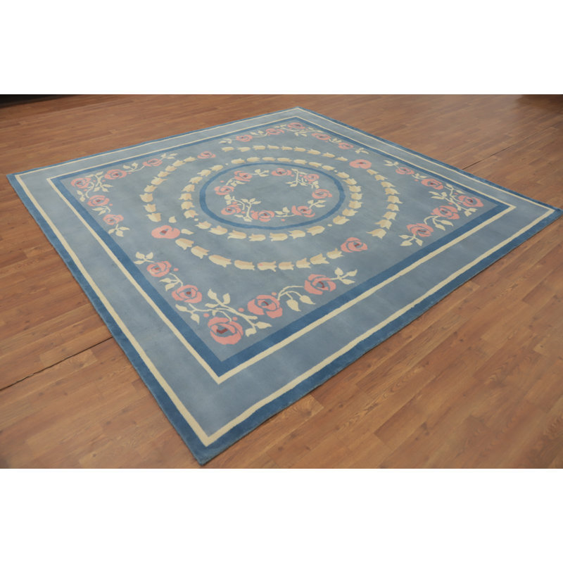 Tapis carré en coton 8 pi 0 po x 7 pi 11 po One-of-a-Kind bleu marine et bleus