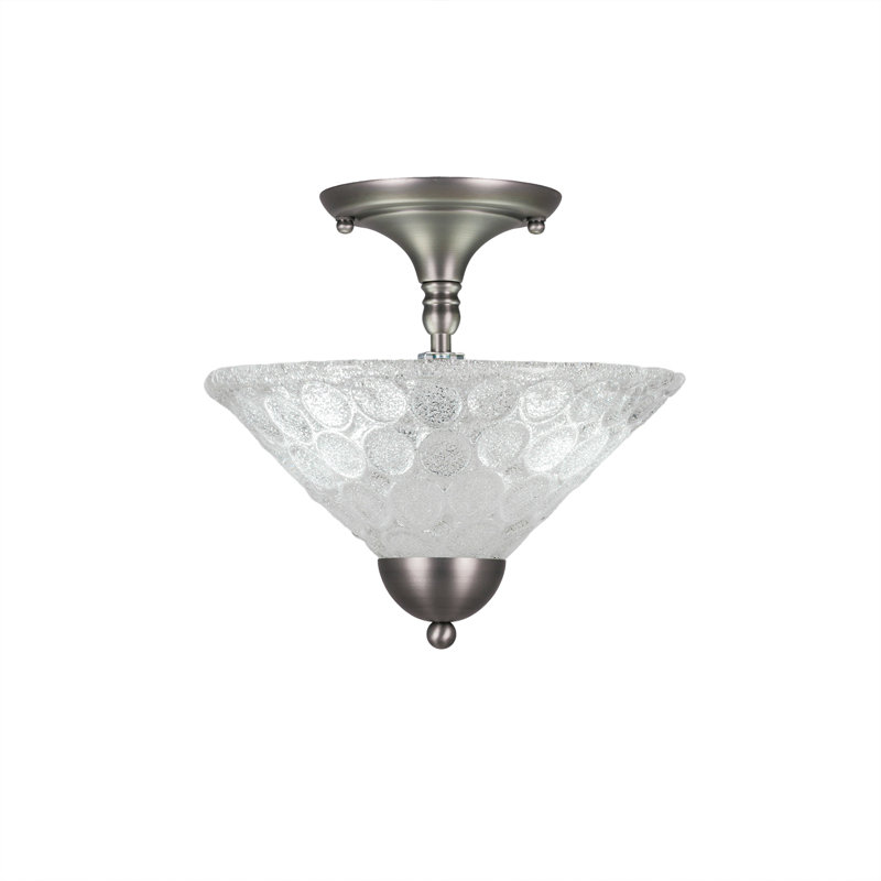 Semi-Flush 2 Bulbs With 12" Italian Bubble Glass, Brushed Nickel