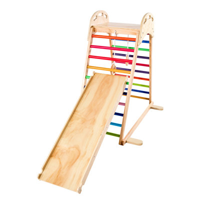 Wooden 41 Indoor Jungle Gym For , Slide, Climbing Rock, And Rings Physical Sensory Growth, Pine Construction, Multicolor, 6.3 In High Development, 17.99 Wide