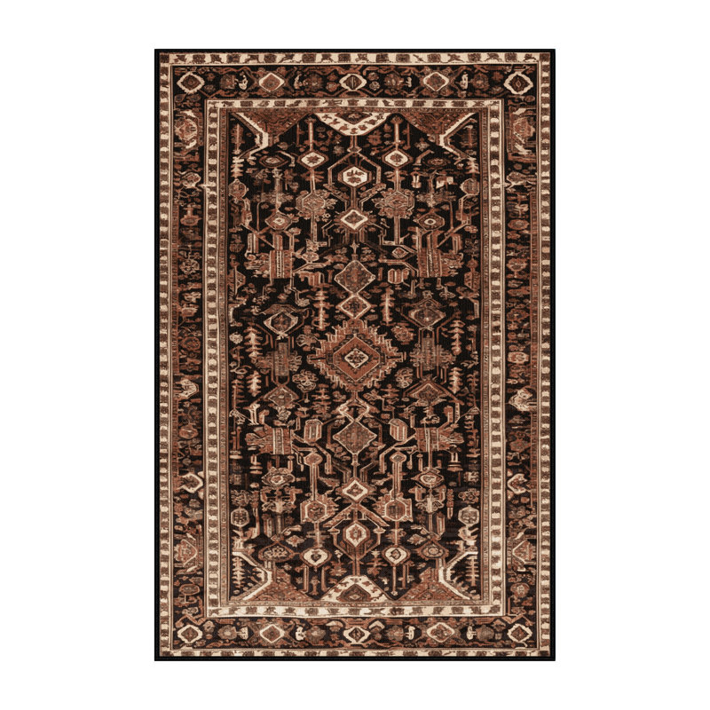 Machine Washable Persian Brown Area Rug, Rectangle 7' x 10'