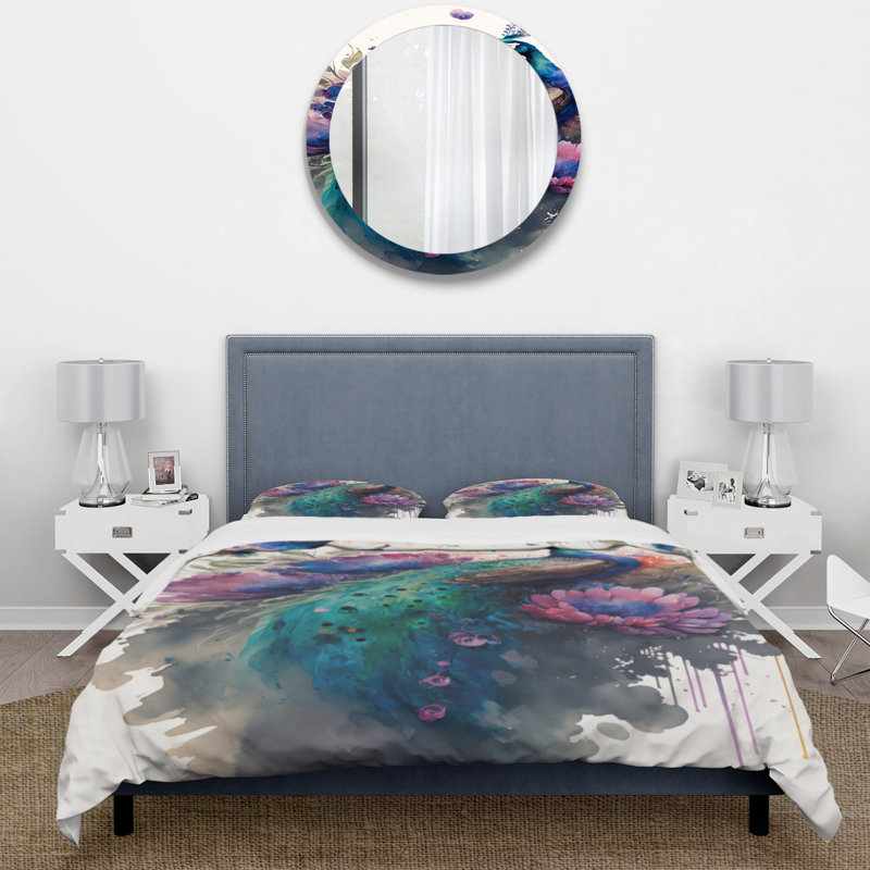 Ensemble de housse de couette en microfibre / polyester Cute Peacock Floral Art I Bedding