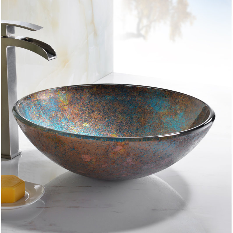 ANZZI Tara 16.5'' Tempered Glass Circular Bathroom Sink, Emerald Burst