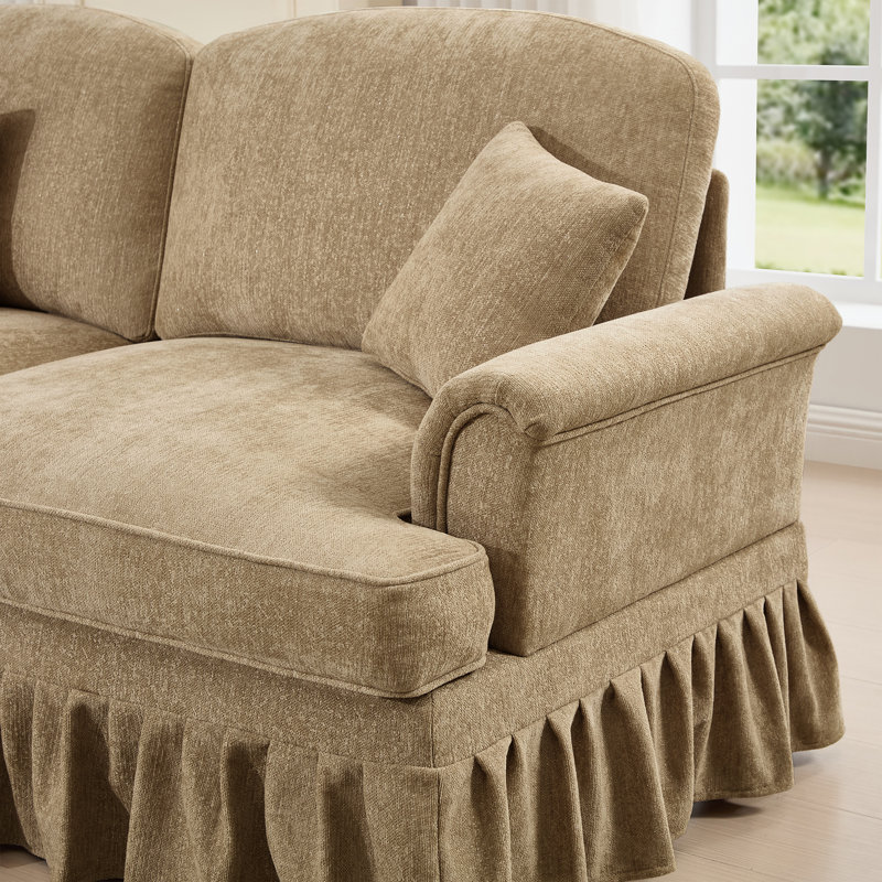 Grand canapé modulaire élégant en forme de L Mid Century, Chenille café clair