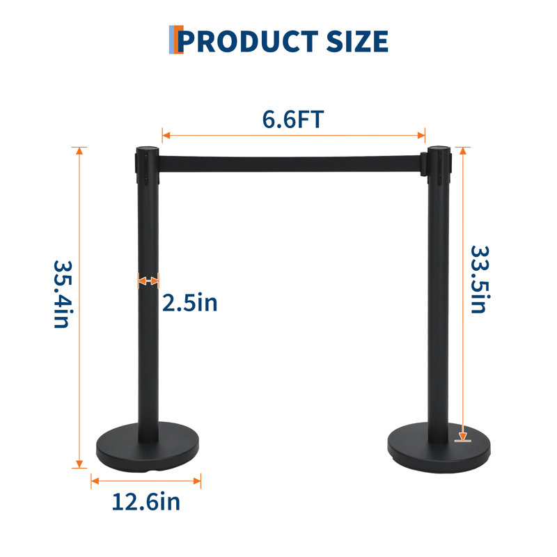 Paquet de 6 chandeliers Qeetex avec ceintures de 6,6 pi, base remplissable, barrières de queue à 4 voies, noir