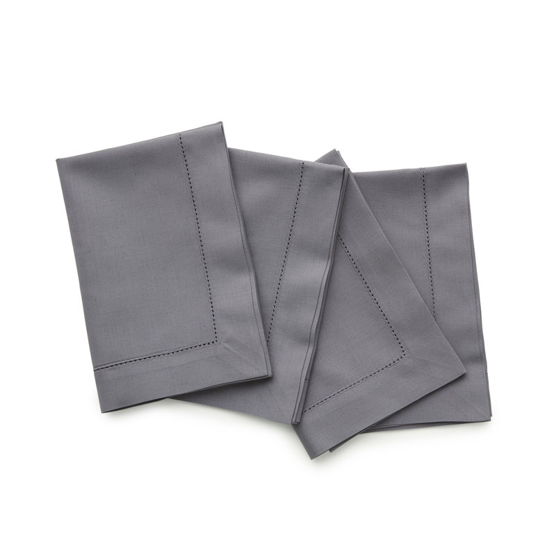 Cotton Linen Hemstitch Dinner Napkins, Grey