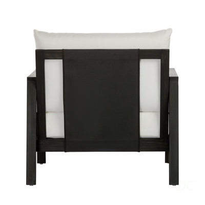 Outdoor Club Chairs (Set of 2) with Acacia Wood Frame, Black Textilene Accents, and Water-Repellent White Cushions for Patio/Backyard/Deck