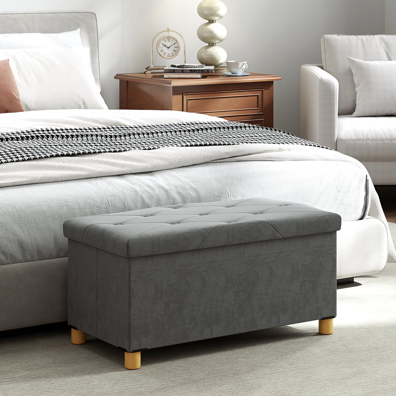 Storage Ottoman Bench, Velvet Upholstered Foldable Ottoman Footrest
