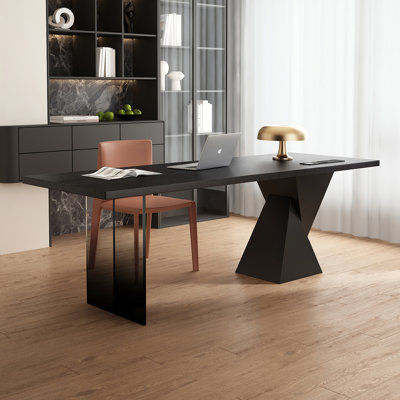Bureau en bois massif noir avec structure en acrylique