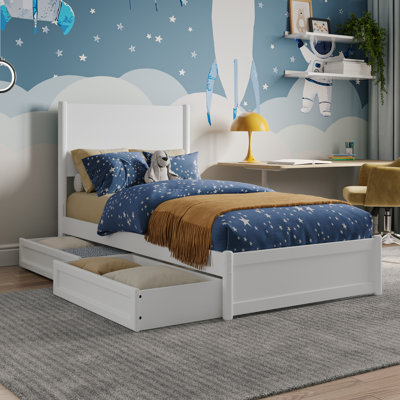 Lit plateforme en bois avec pied de lit et tiroirs de rangement Ronan