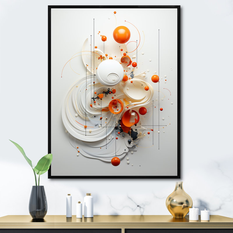 Symétrie orange et blanche en spirale I - art mural géométrique abstrait pour le salon, Cadre simple noir