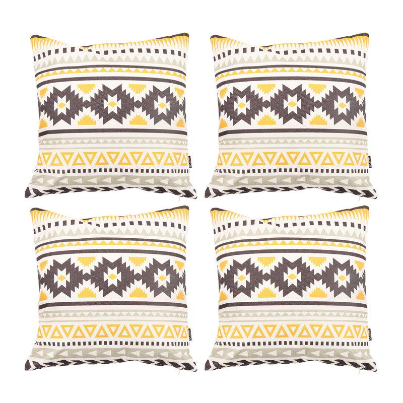 Bean Bag Bazaar Indoor-Outdoor Cushion, 4, Yellow Aztec