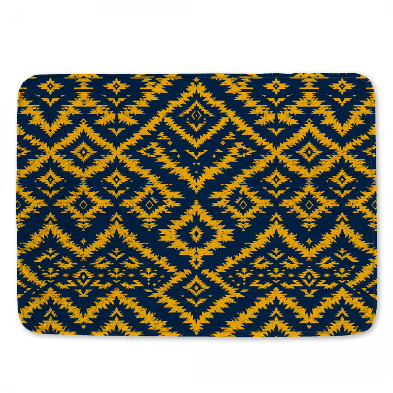 Tapis de bain jaune à motif géométrique, L 34 po x L 21 po