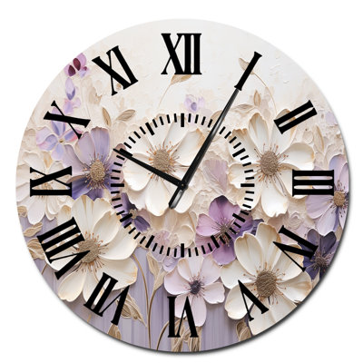Beige And Purple Adorned Violets I - Violets Black Face Wall Clock
