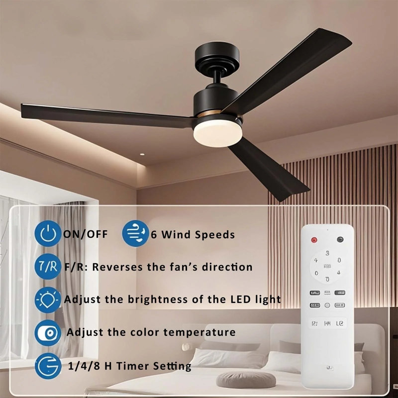 Led Ceiling Fan With Light, Remote Control, 6 Fan Speeds, Dimmable Brightness & Color Temperature