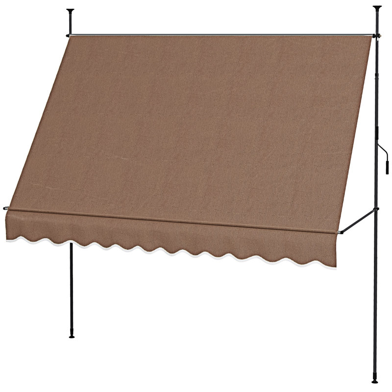 Outsunny Manual Retractable Awning, " Non-Screw Freestanding Patio Sun Shade Shelter With Support Pole Stand And UV Resistant Fabric,  Window, Door, Porch, Deck, Coffee