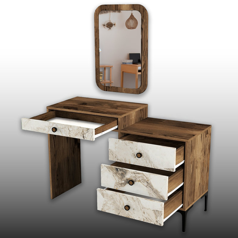 Coiffeuse en métal avec miroir rectangulaire