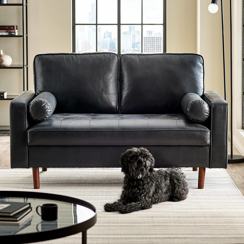 Altmann 2 Seater Faux Leather Loveseat Sofa, Black