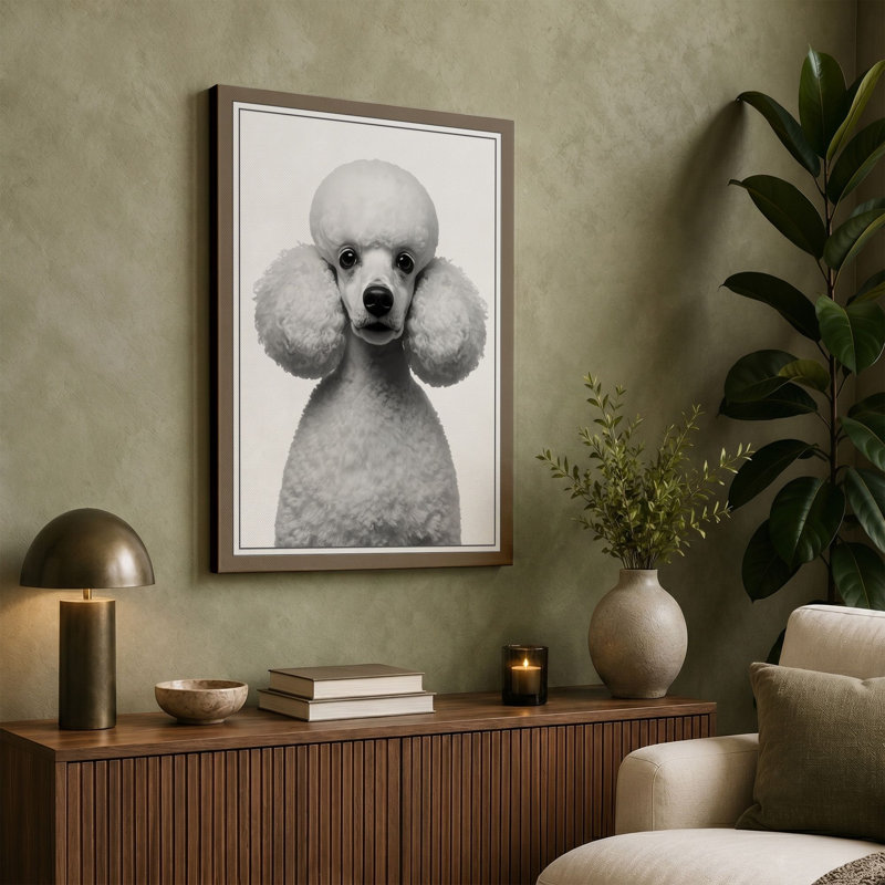 Groomed Poodle Portrait Modern - Wrapped Canvas, 30x20 - 76.2 x 50.8 cm, Taupe Border