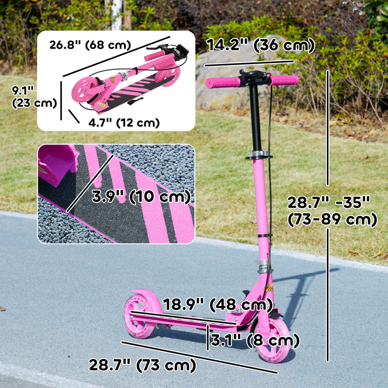 Scooter pour enfants de 3 à 8 ans, trottinettes réglables avec roues lumineuses, Rose