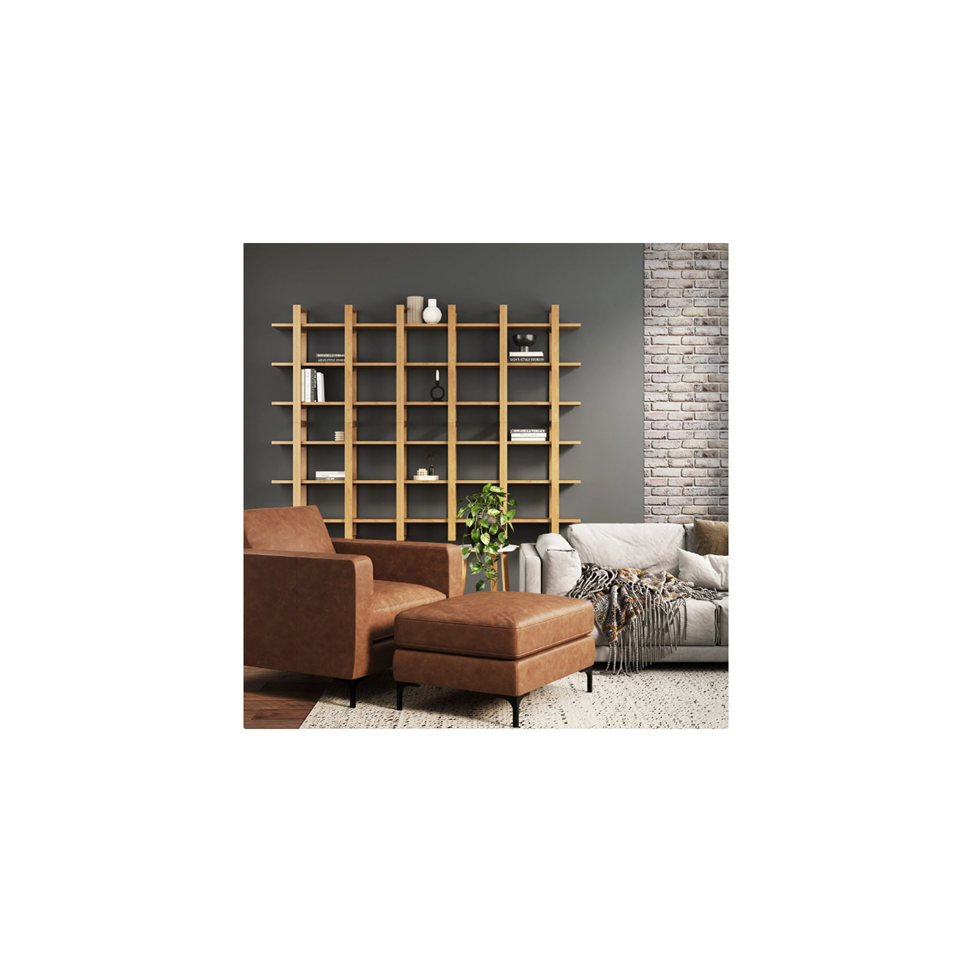 Solid Wood Floating Shelf with Adjustable Shelves, Natural Brown
