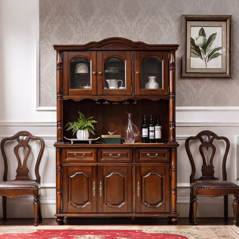 55.12"American-style solid wood brown wall-mounted storage side cabinet for dining area