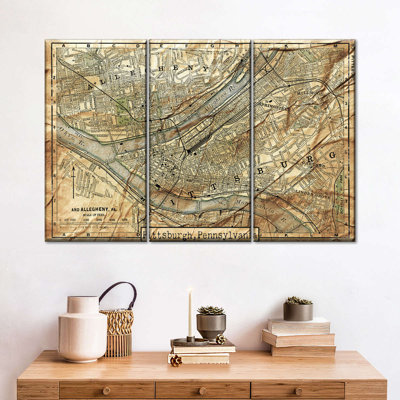 " Vintage Pittsburgh City Map " 3 Piece Art Set