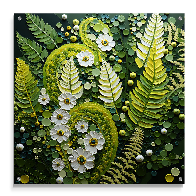 Fougère vert clair plante fantaisiste spirales I - fougères, décoration murale en acrylique, H 16 po x l 16 po