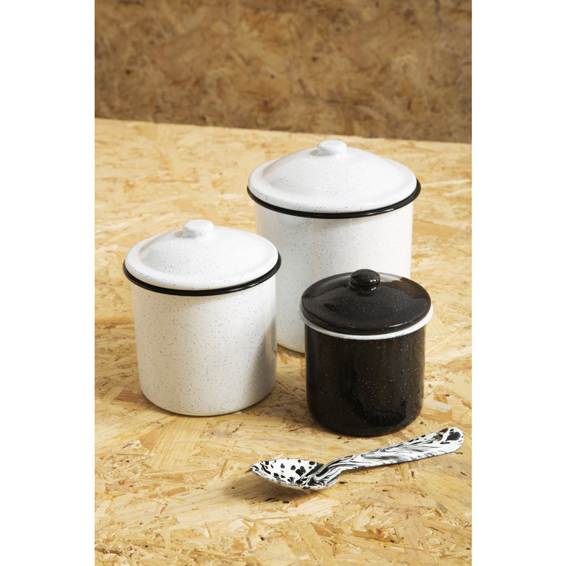 Kitchen Canisters & Storage Jars, White/Black, 12cm H x 11cm W x 11cm D