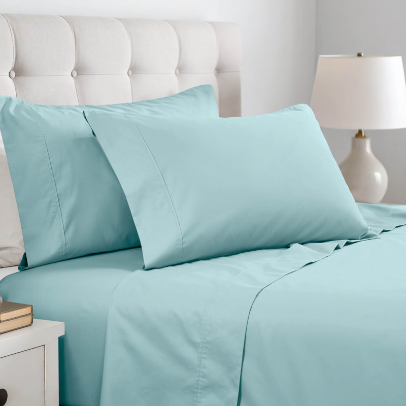 Superior 600 Thread Count Cotton Blend Sateen Solid Pillowcase Set, King, Light Blue