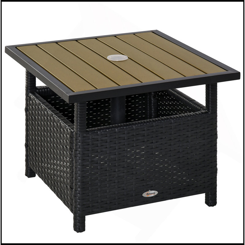 Table d'appoint avec structure en acier et trou de parasol pour l'extérieur, mobilier de patio durable et élégant