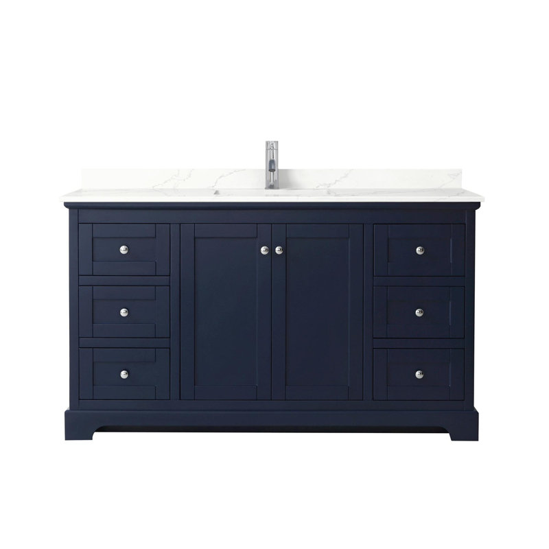 Ensemble de meuble-lavabo simple 60 po Avery, White Quartz, Gris foncé, Noir mat