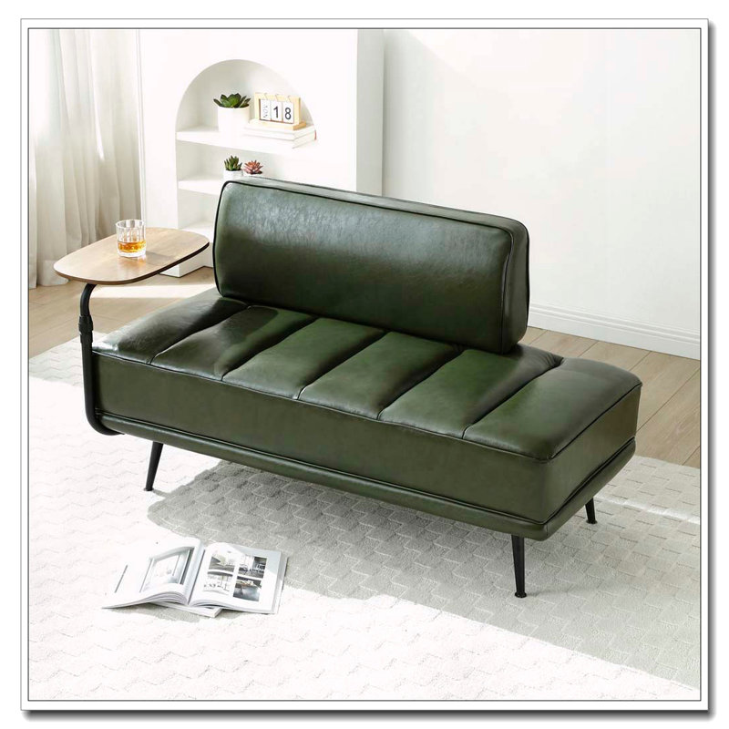 Banc de bout moderne de 55 po de large avec revêtement en similicuir et table d'appoint, Vert