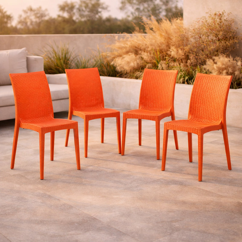 Chaise de patio d'extérieur empilable Quade, Orange, Ensemble de 4