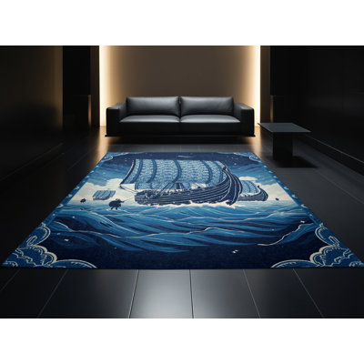 Tapis bleu marine délavé à la machine Rocco Viking