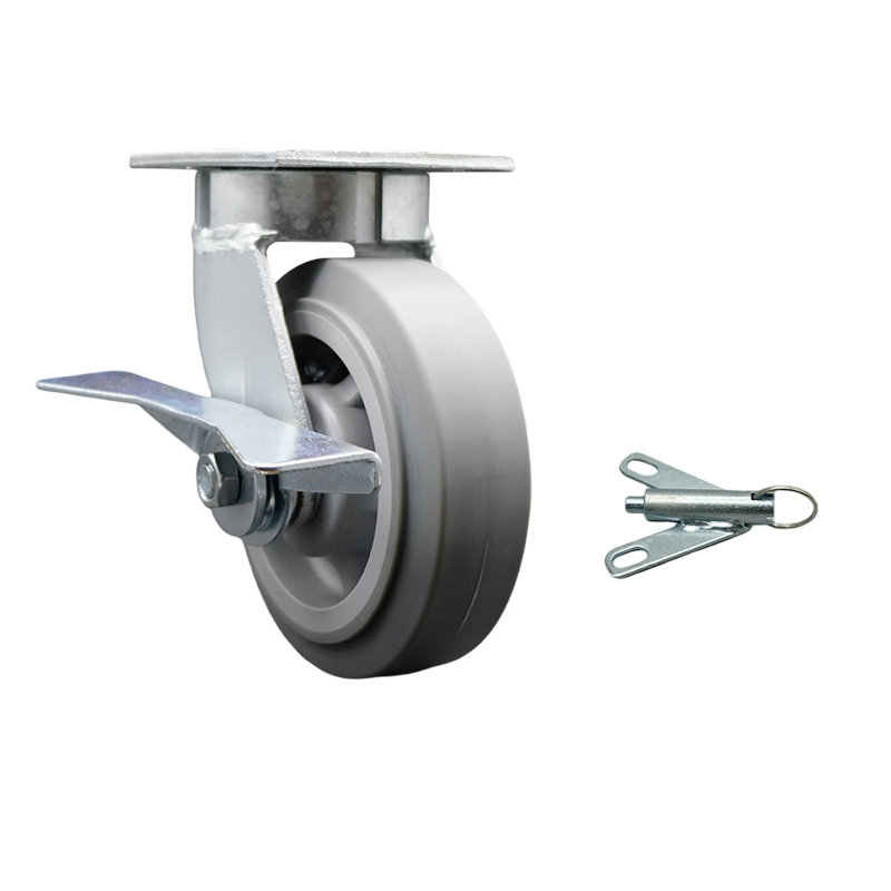 Roulettes de roue en caoutchouc thermoplastique 6 pouces avec frein et verrou pivotant Kingpinless