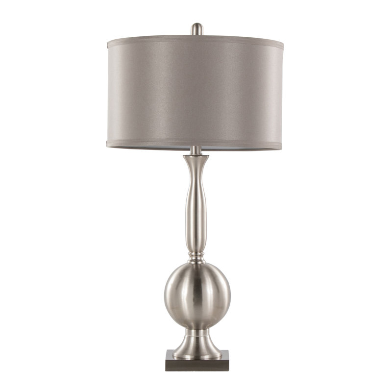 Joan 30" Contemporary Metal Table Lamp in Brushed Nickel with Grey Satin Shade from Grandview Gallery  - Set of 2