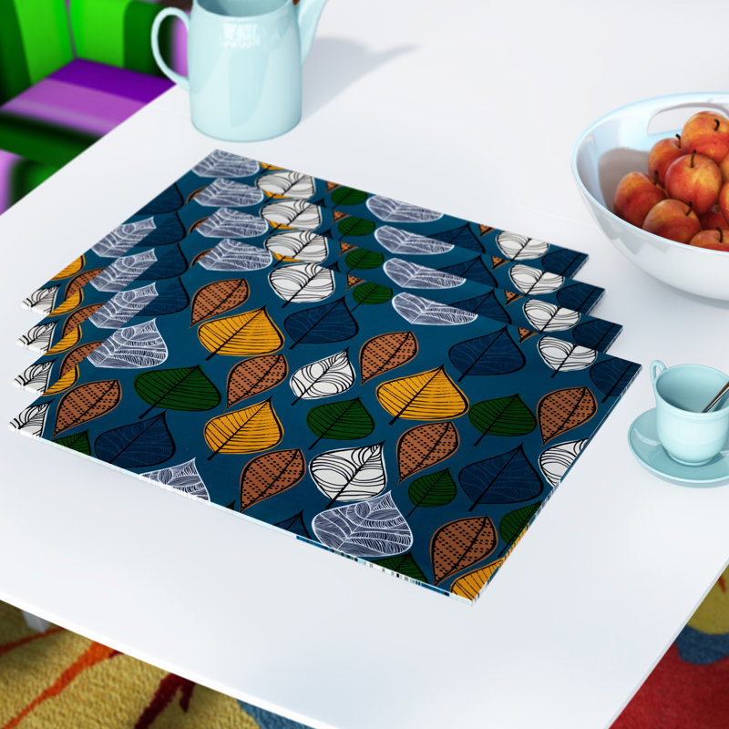 Zeman Polyester Floral Rectangle Placemat, Teal