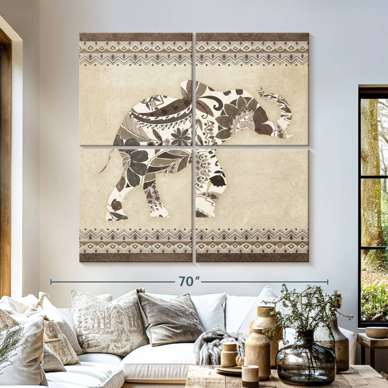 Brampt Neutral Boho Elephant, 57" H x 57" W
