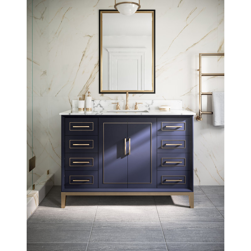 Ensemble de meuble-lavabo simple 48 po Gracie, Marbre de Carrare, Bleu pacifique