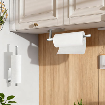 Porte-essuie-tout sous armoire avec option d'adhésif et de perceuse, support en acier inoxydable peu encombrant pour la cuisine, la salle de bain et l'organisation de véhicules récréatifs