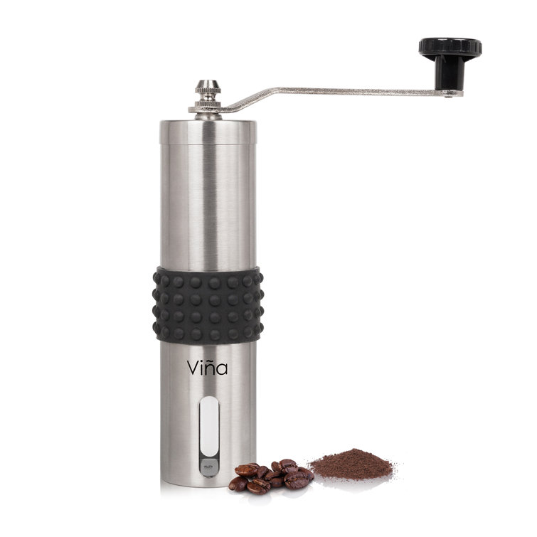 Tirrinia Manual Coffee Grinder Set, Adjustable Ceramic Core, Premium  Stainless Steel, Portable Best Burr Mill with Free Handheld Milk Foam Maker  Wand by Vina, Scoop & Pouch Bag included