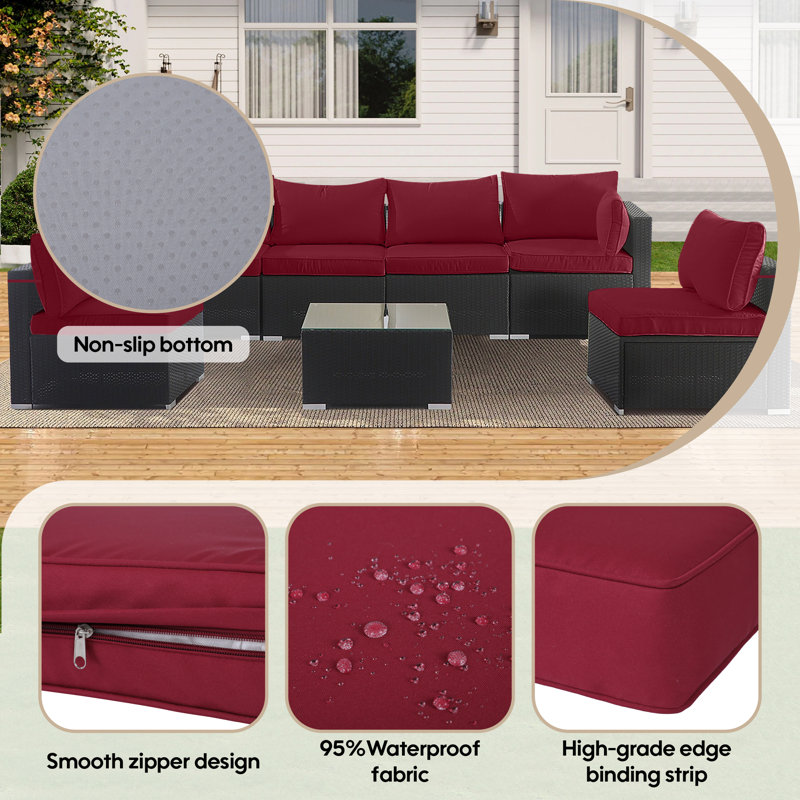 14-Piece Patio Cushion Outdoor Covers With Zipper - Replacement For 7 Pieces 6 Seater Outdoor Furniture Sofa Covers Only For Sofa, Couch, Furniture (Cover ONLY)
