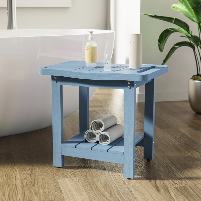 Shower Bench with Shower Holder, HIPS Shower Stool with Storage Shelf, Waterproof Shower Seat for Bathroom,Indoor or Outdoor Use