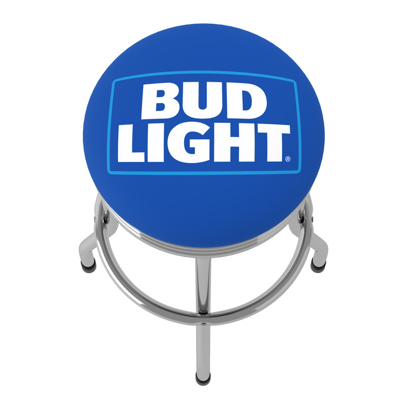 Bud Light Blue Chrome Ribbed Swivel Bar Stool