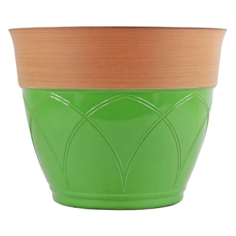 Cachepot, 10.5" H x 14.5" W x 14.5" D, Terracotta/Green