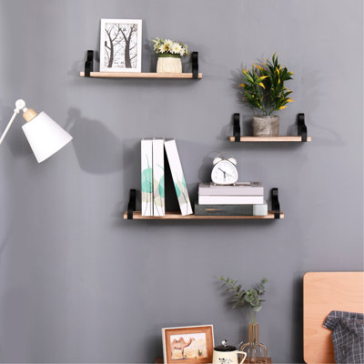Ensemble de 3 tablettes flottantes en bois naturel - Décorez votre maison avec élégance : chambre, salon, cuisine, salle de bain. Étagère murale à 3 supports pour une ambiance raffinée.