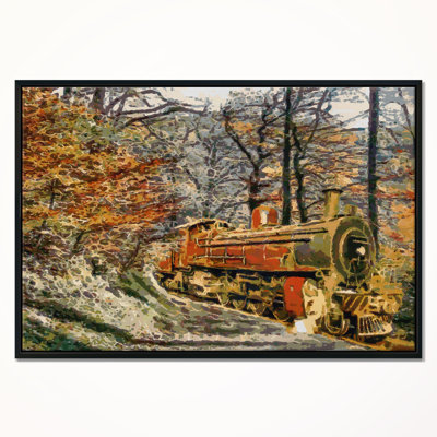 Train in Forest - Reproduction de paysage sur bois de pin naturel