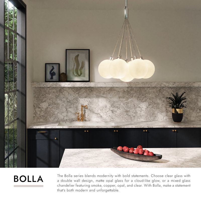 Bolla 17-in Gold dimmable LED Chandelier, Matte Black